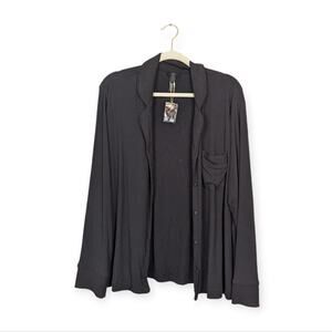 NWT Skims Black Ribbed Long Sleeve Lounge Top Size XL